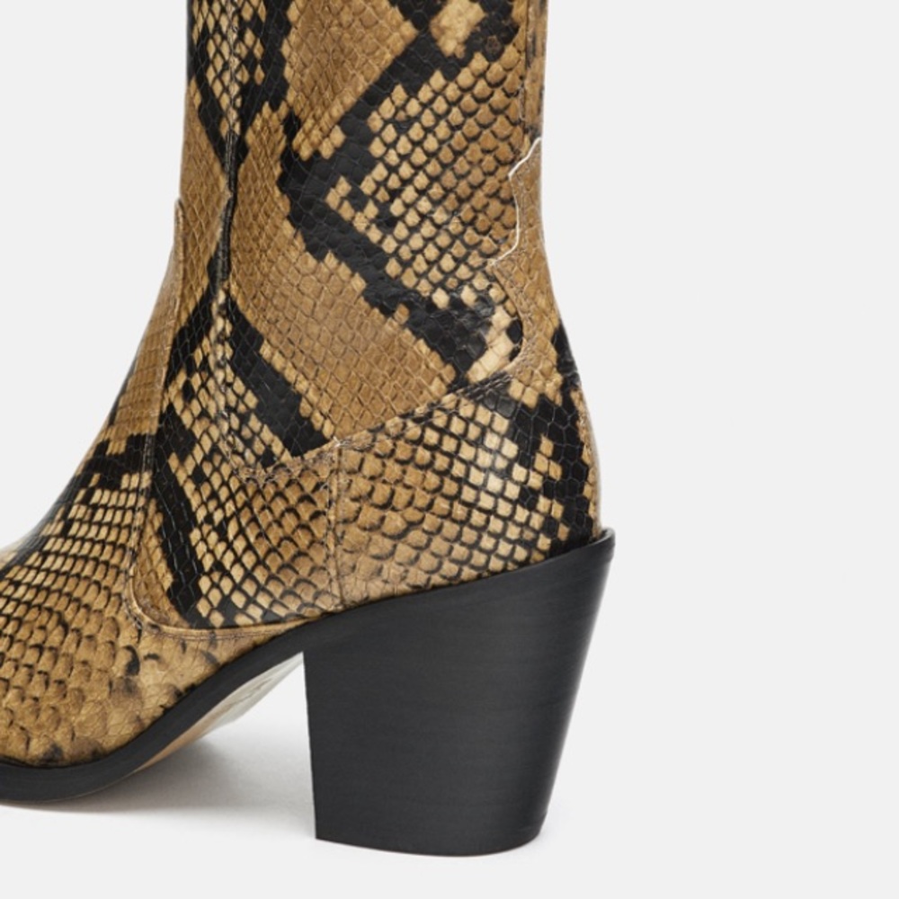 Zara snake skin print leather heeled ankle boots - Picture 5 of 7